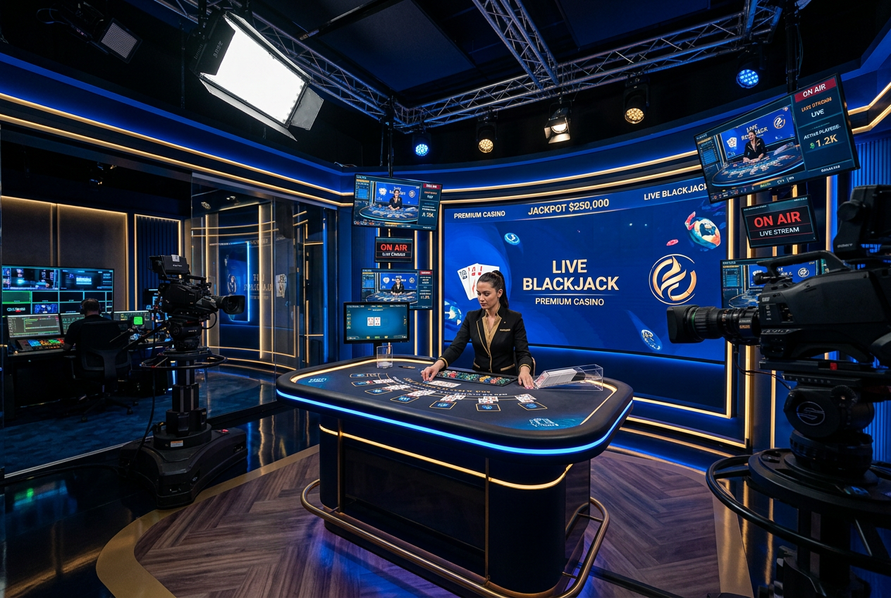 Nowoczesne studio transmisyjne dla gier kasynowych live.