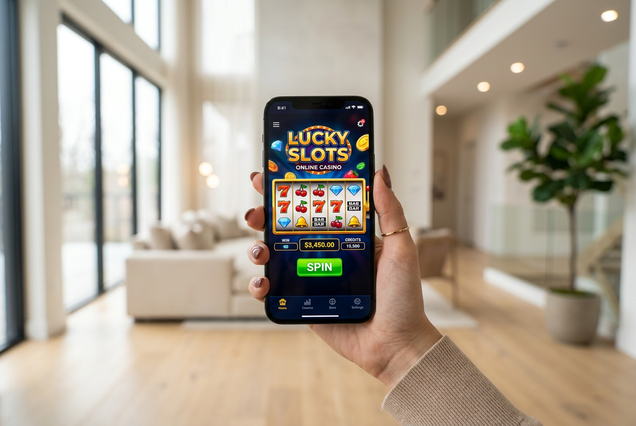 Smartphone displaying an online casino interface